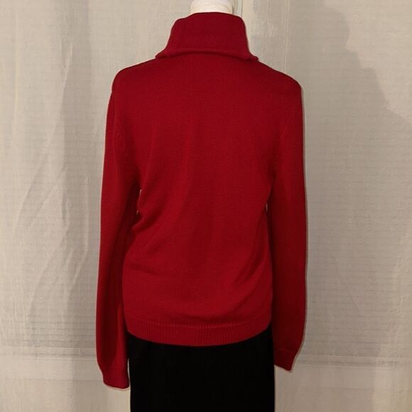 LRL PM Cotton Bright Red Gold Shawl Button Detail Neck Knit Pullover Sweater - Picture 2 of 16